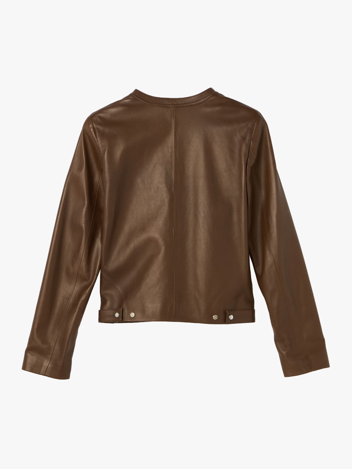 brown lamb leather snap cardigan