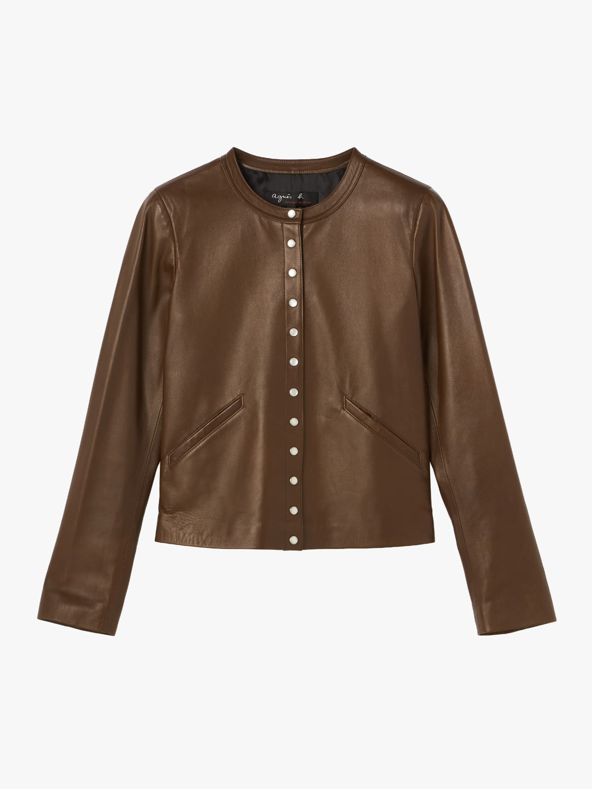 brown lamb leather snap cardigan