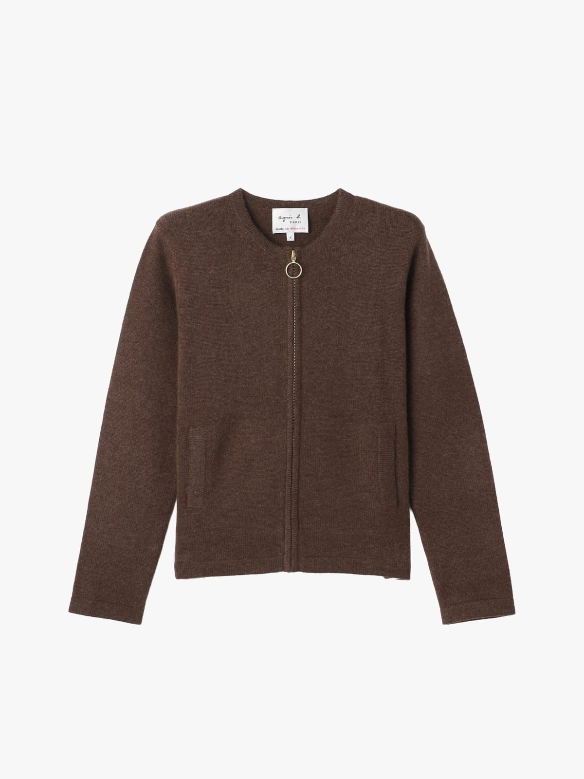 brown cashmere Zip pocket cardigan