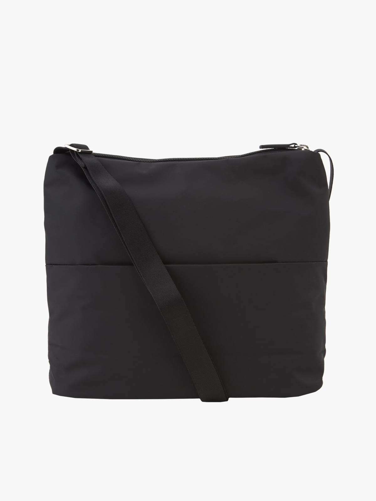 black zipped nylon shoulder bag