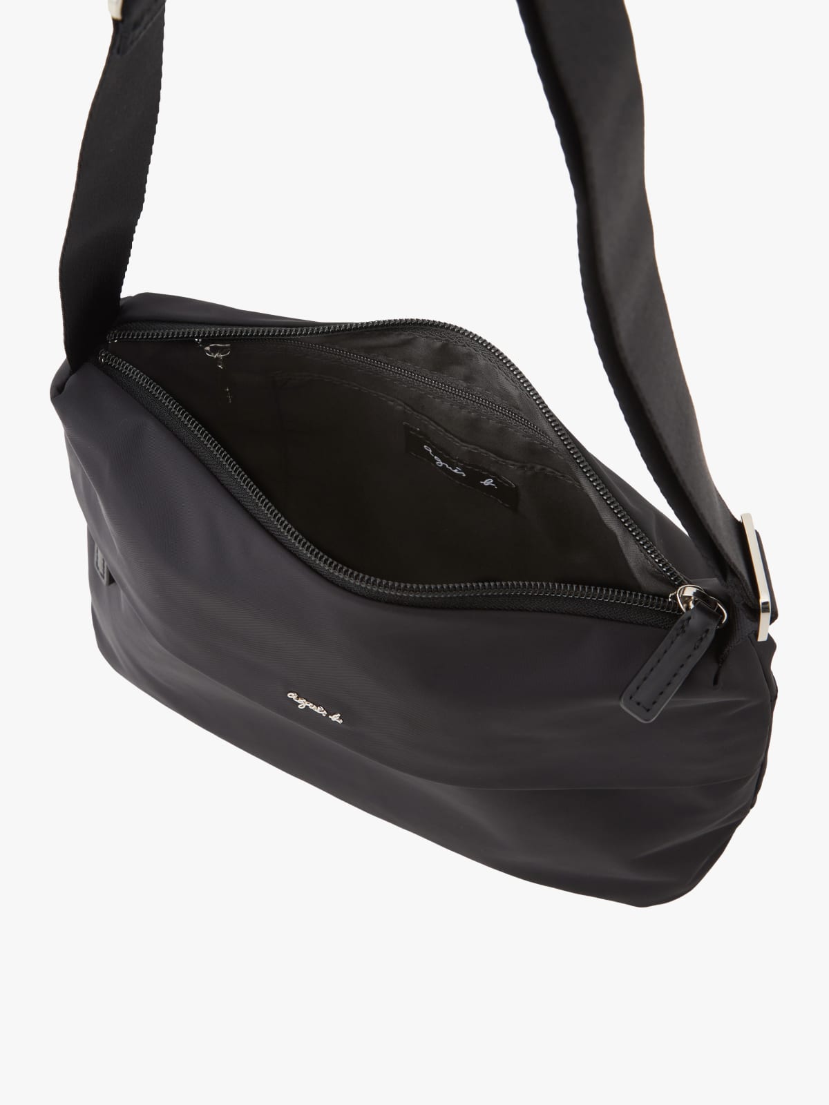 black nylon zipped shoulder bag image number 3