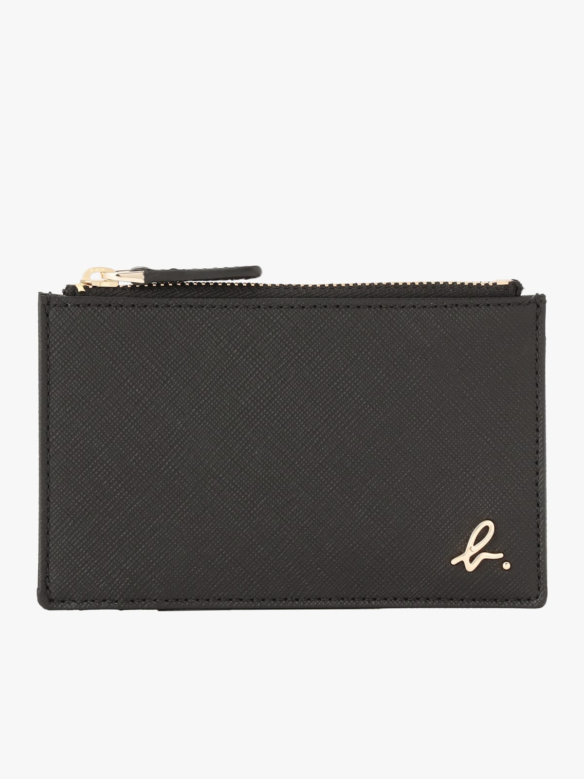 black leather card holder "b."