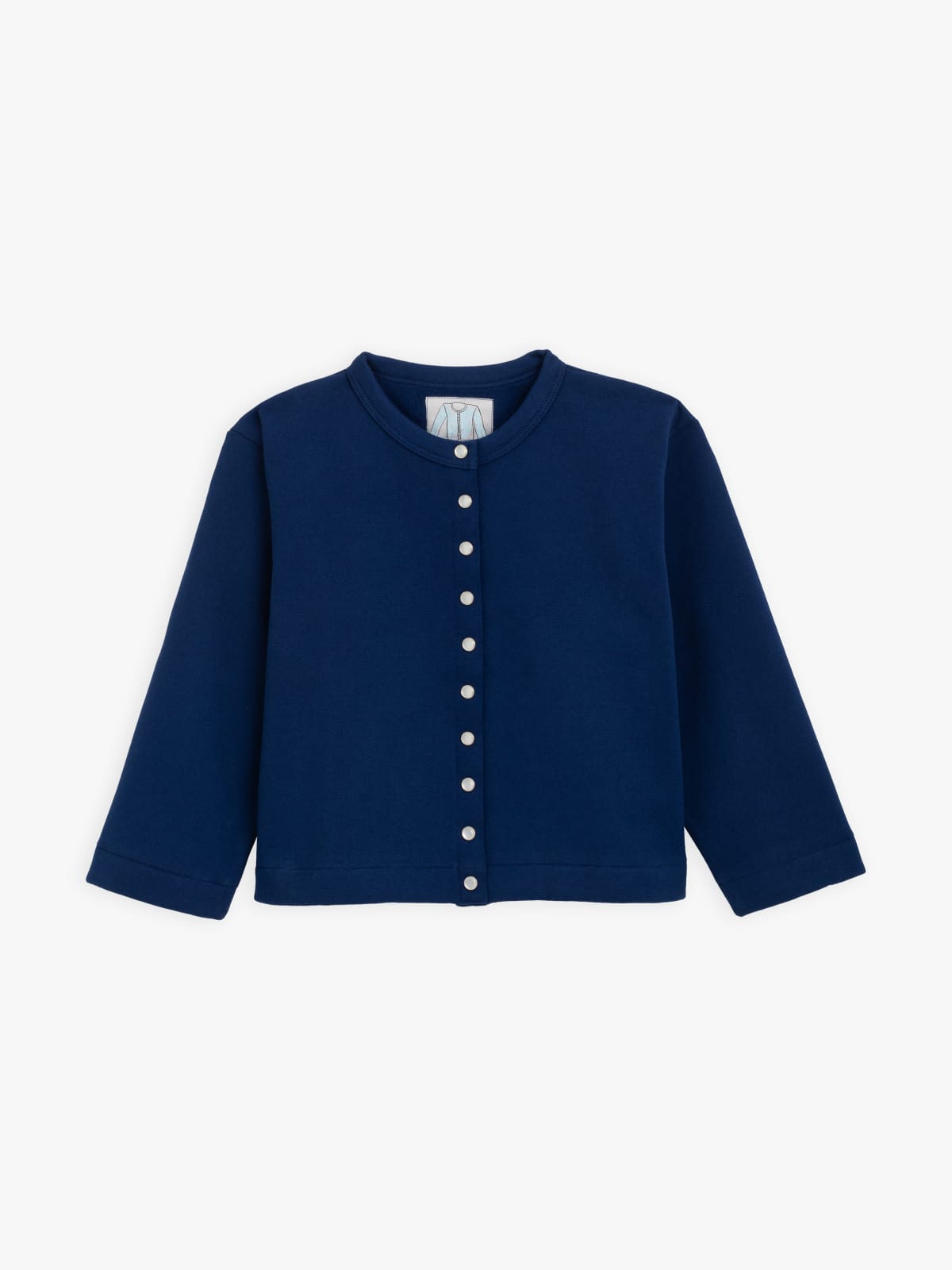 dark blue children organic cotton fleece snap cardigan