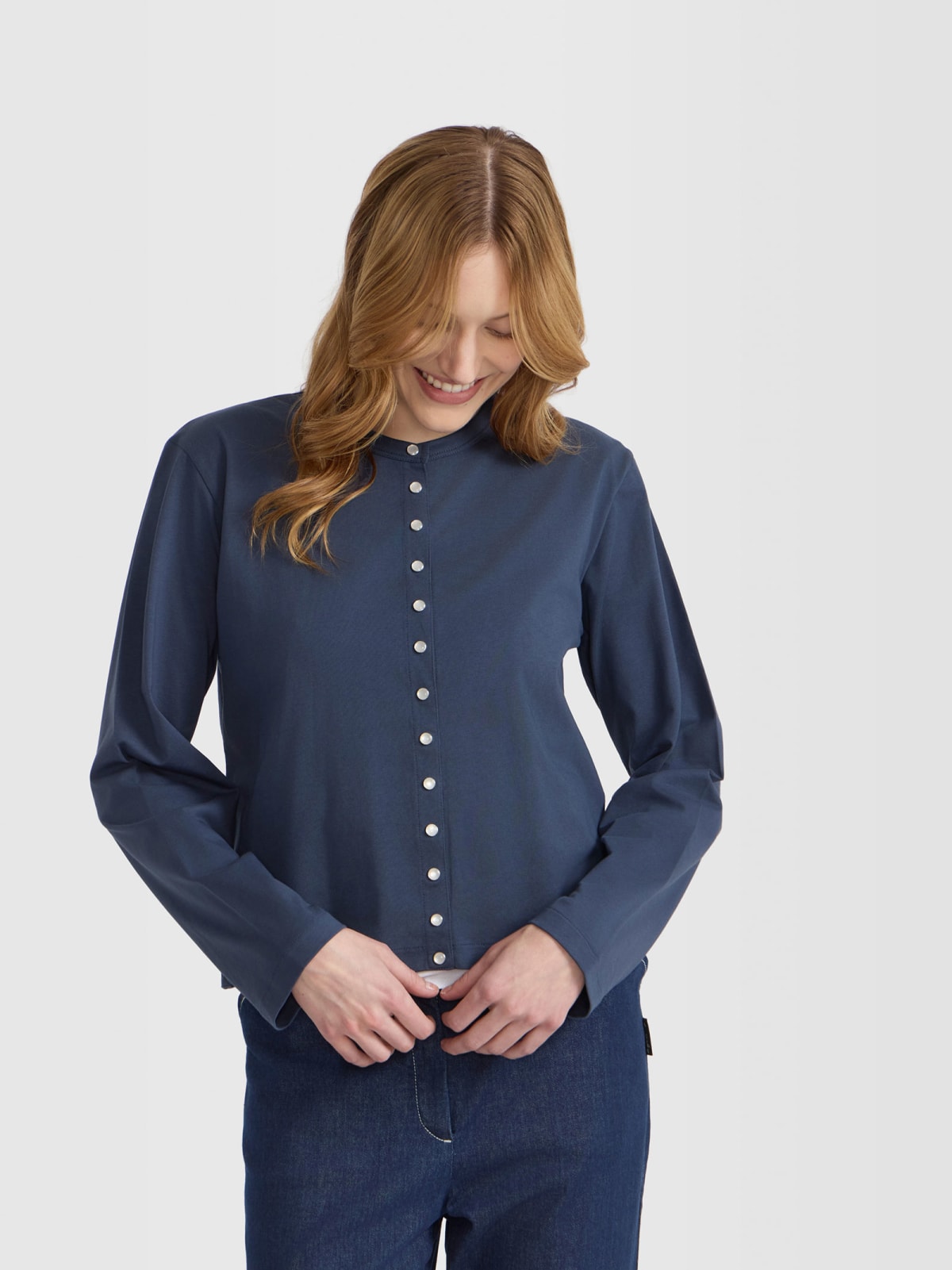 navy organic cotton Pressions cardigan