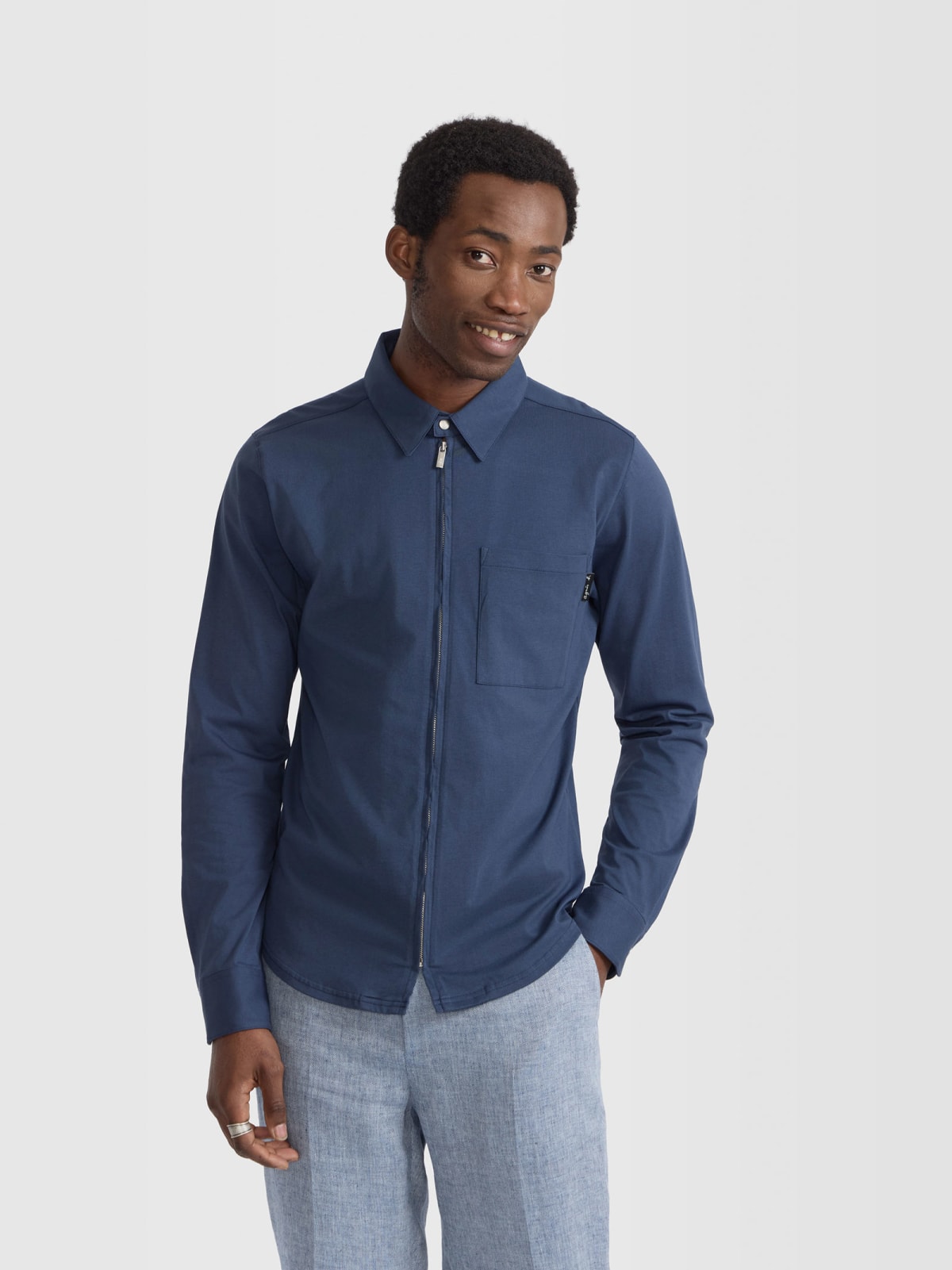dark blue cotton M&eacute;tro shirt