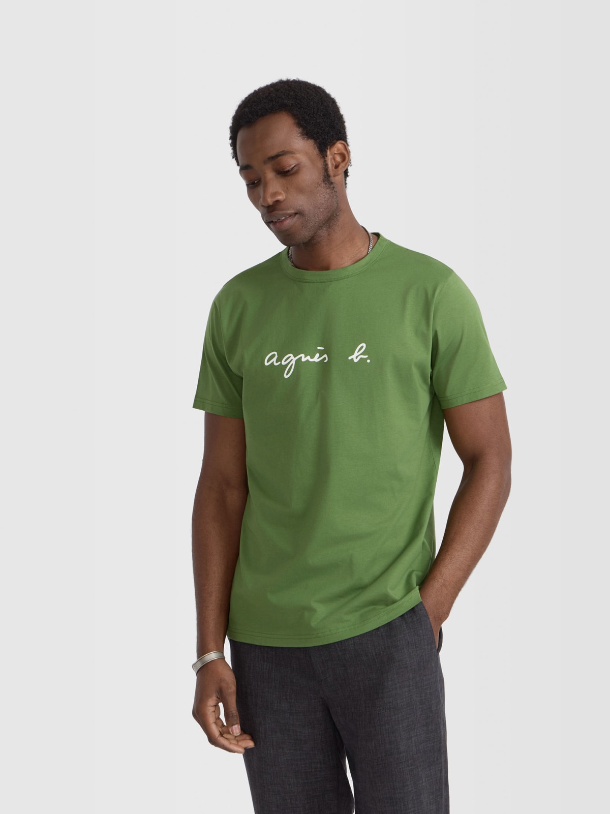 green cotton Brando t-shirt with agn&egrave;s b. logo