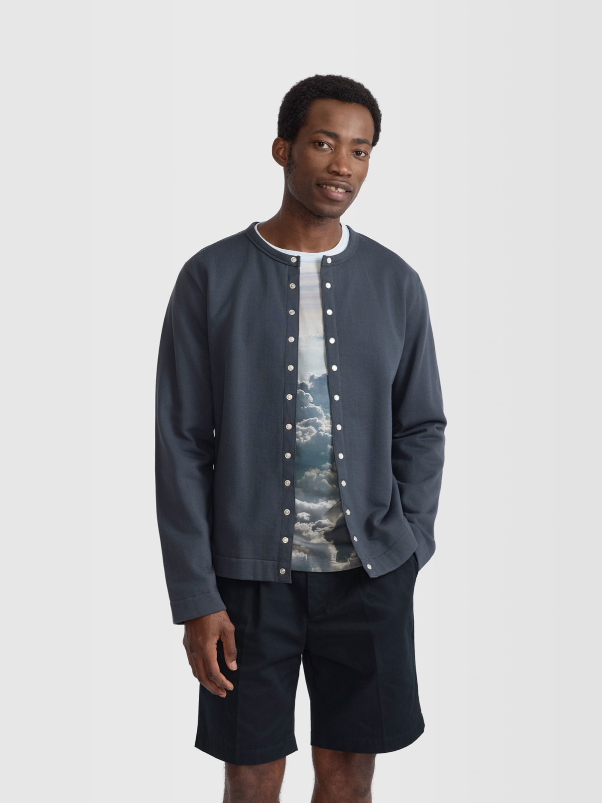 dark gray cotton fleece snap cardigan