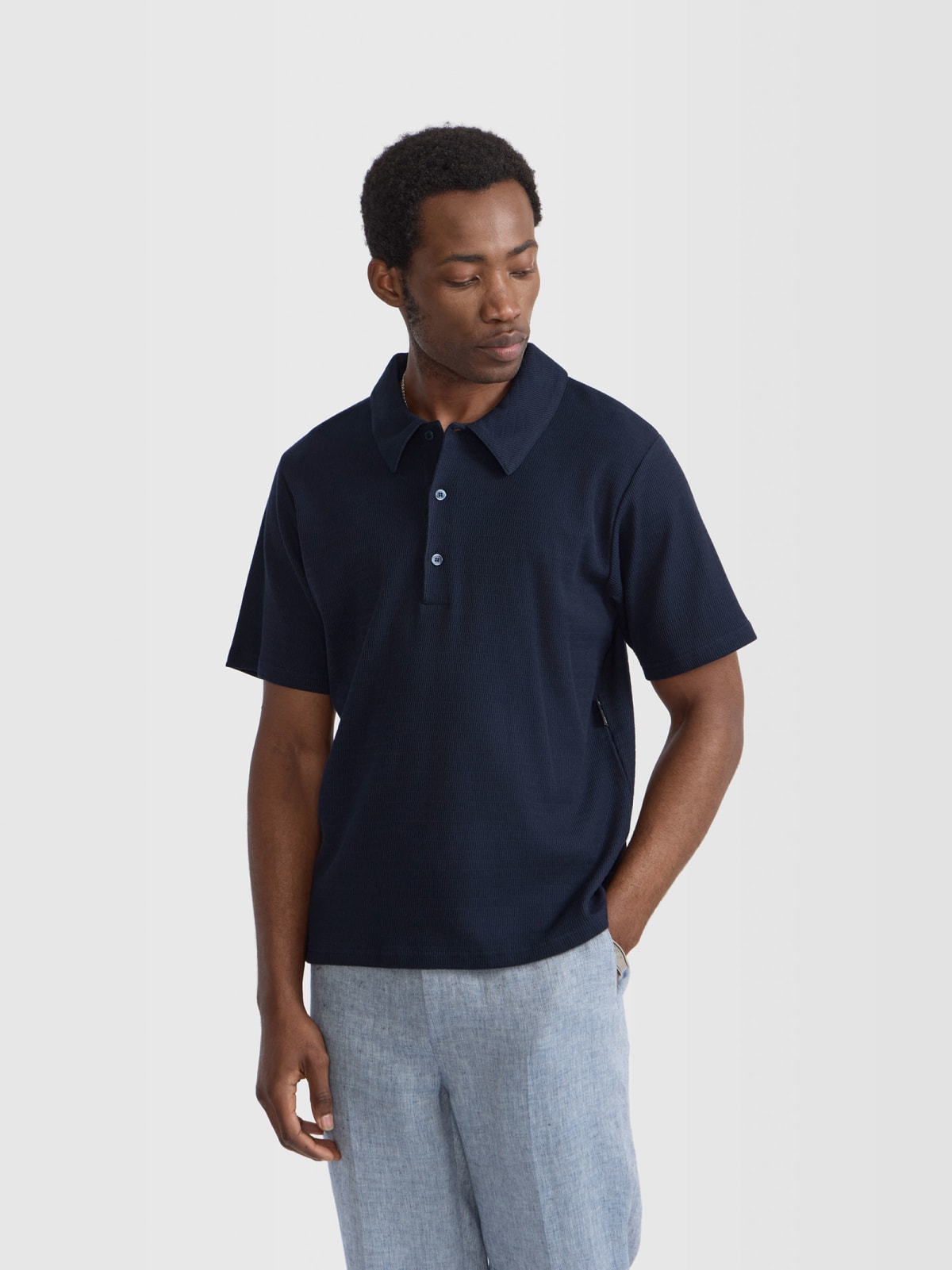 blue Mark cotton jersey openwork polo shirt