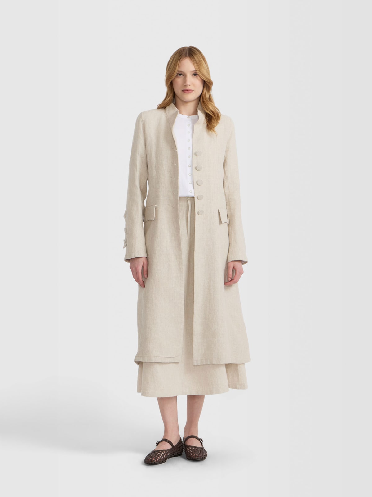 beige linen Frock coat