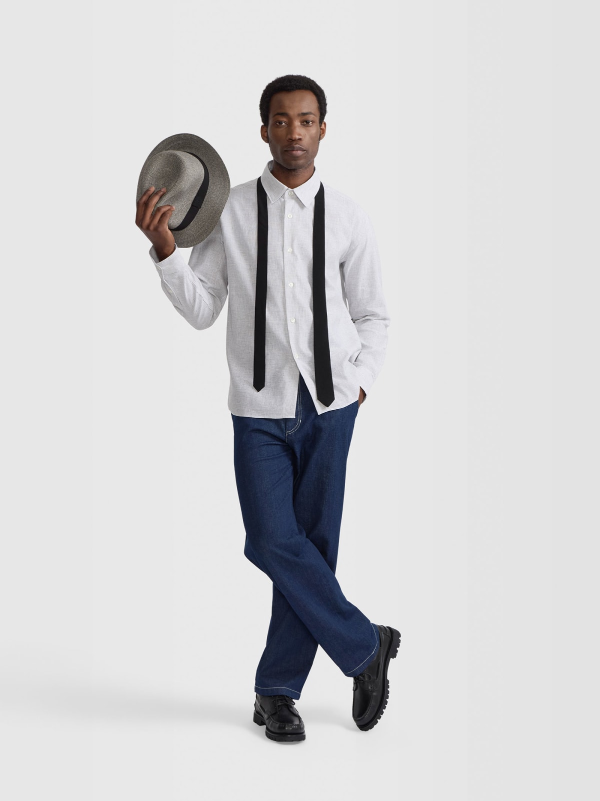 grey Andy shirt in striped cotton and linen