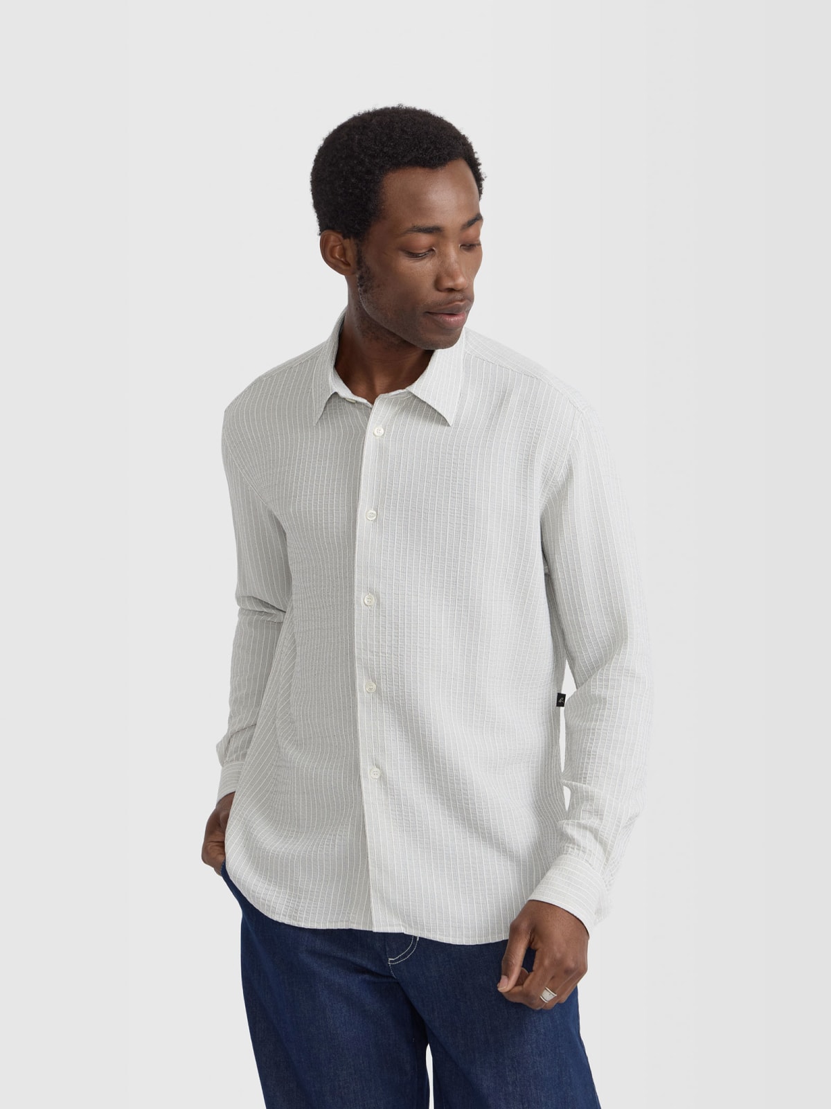 white Andy striped shirt in cr&ecirc;pe voile