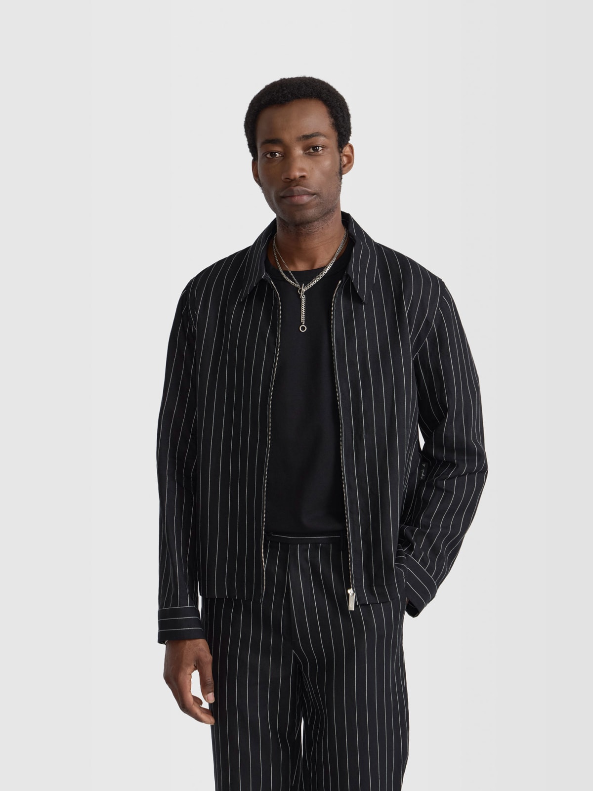black Andde lined linen jacket with stripes