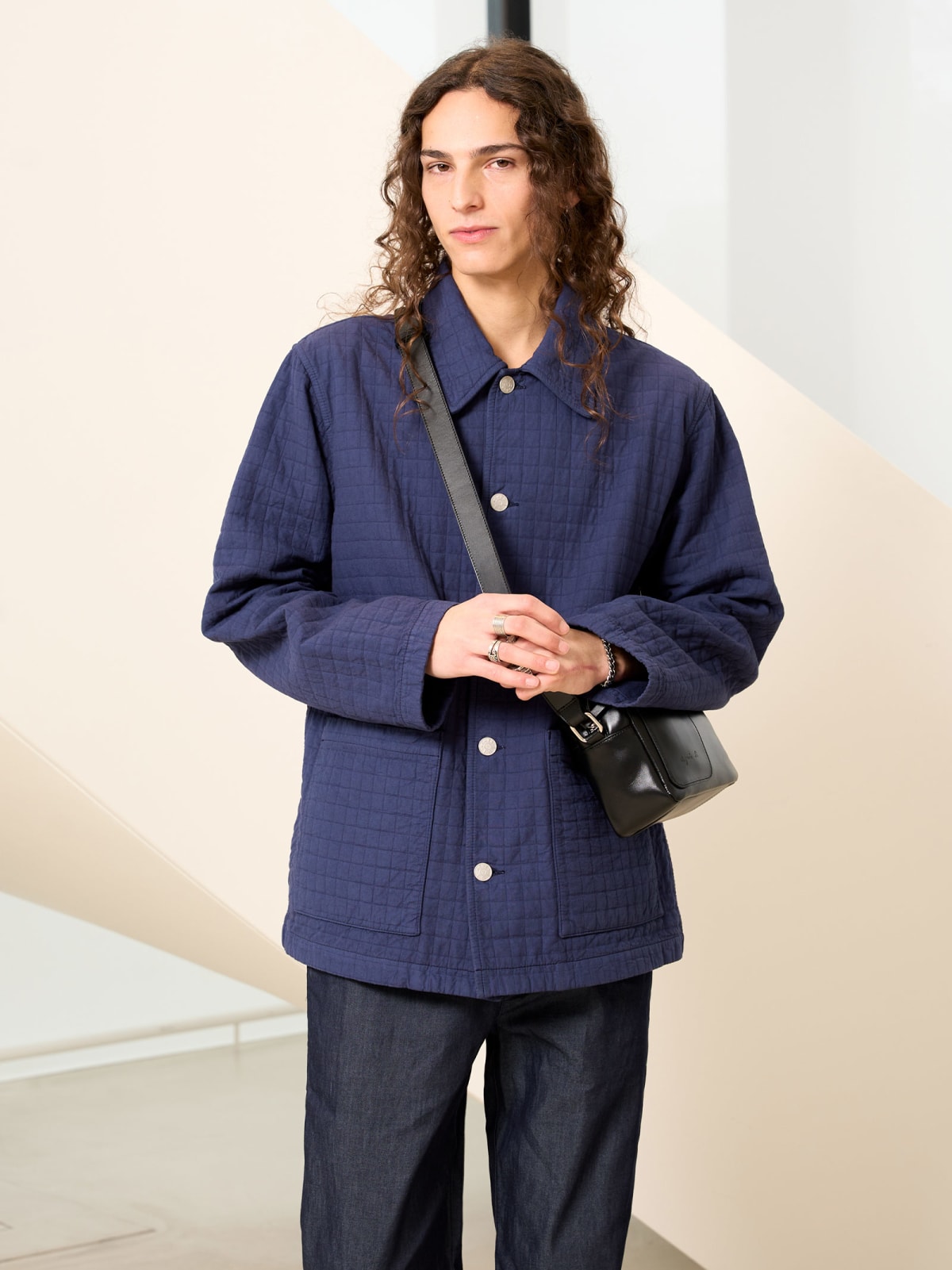 veste Aymerick non doubl&eacute;e en coton &agrave; carraux bleu