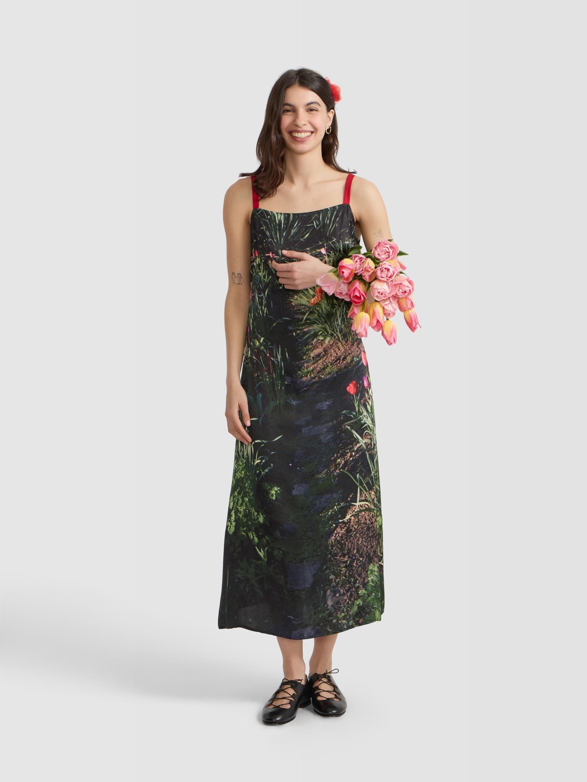 robe Tulipes en viscose avec impression num&eacute;rique