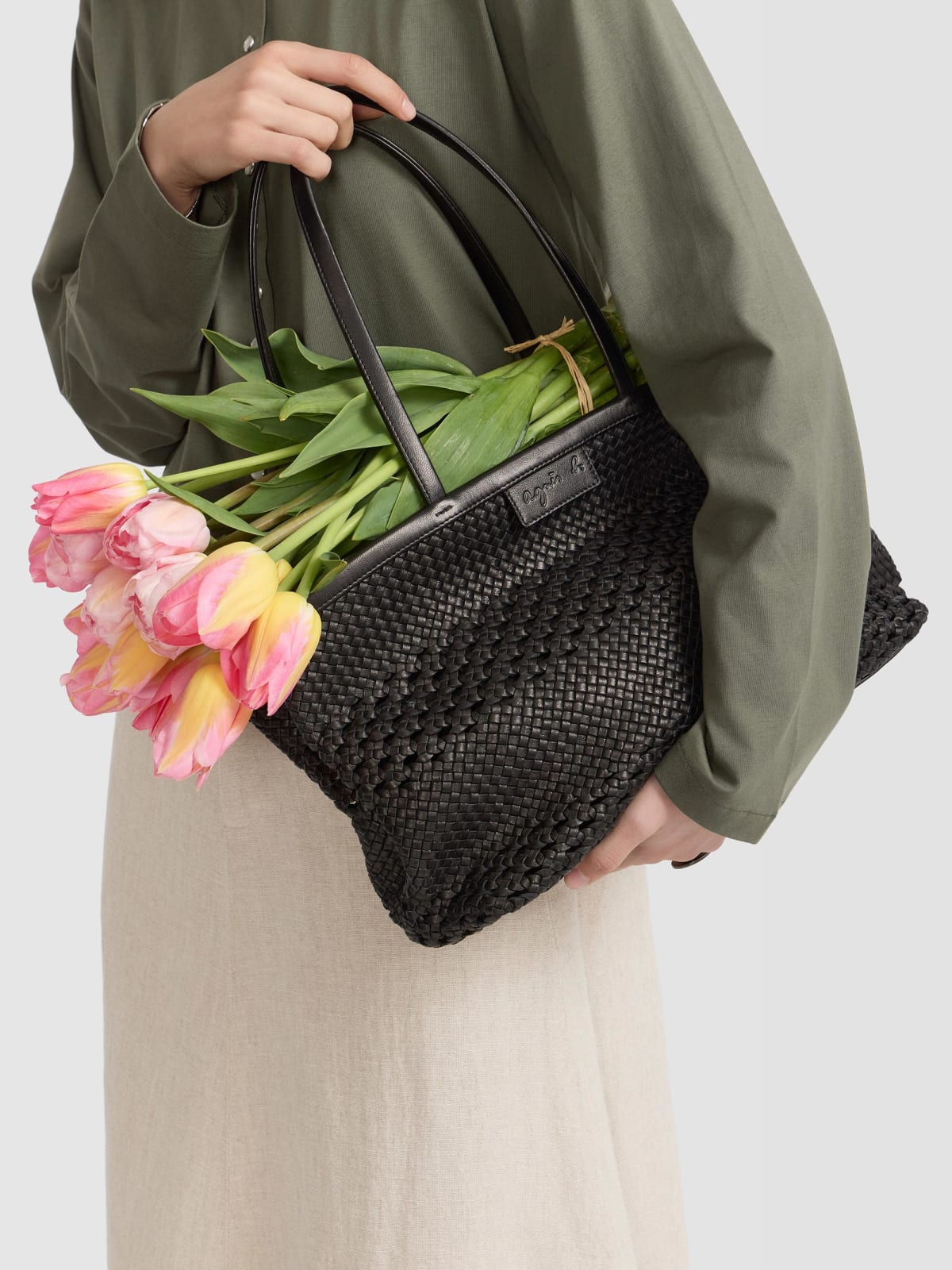 sac tress&eacute; Laurence en cuir noir image number 3