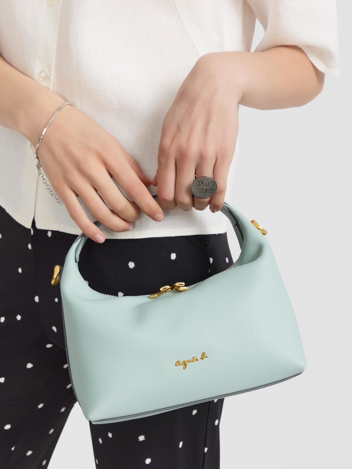 light blue leather shoulder bag
