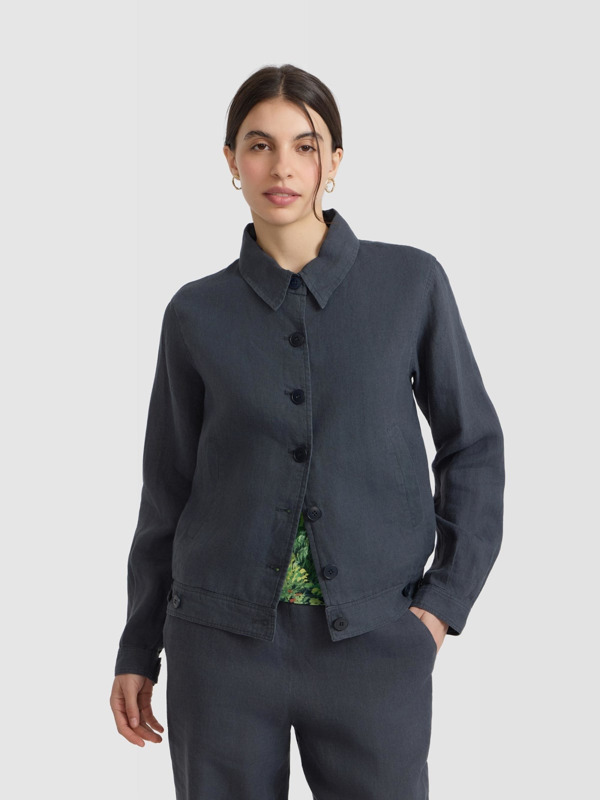 blouson Deleuze en toile de lin gris anthracite