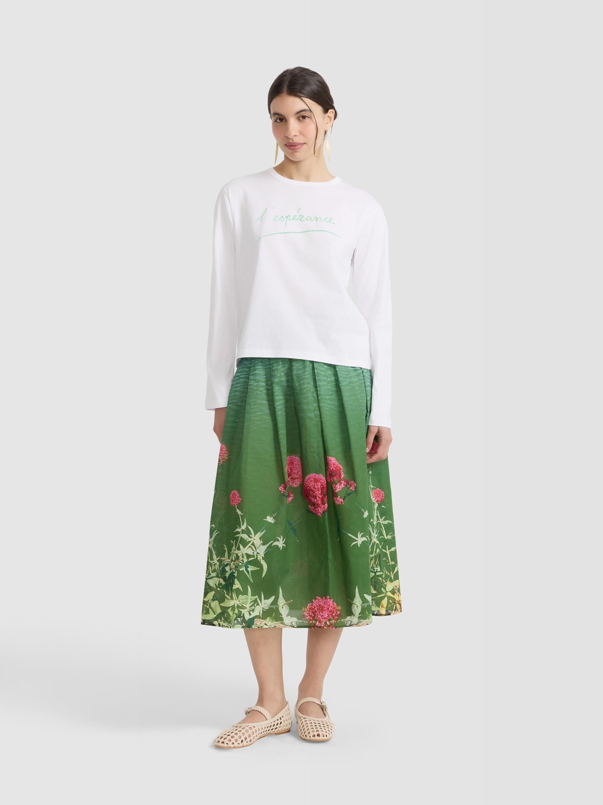 white Cool t-shirt in cotton jersey with "l'esp&eacute;rance" screen print