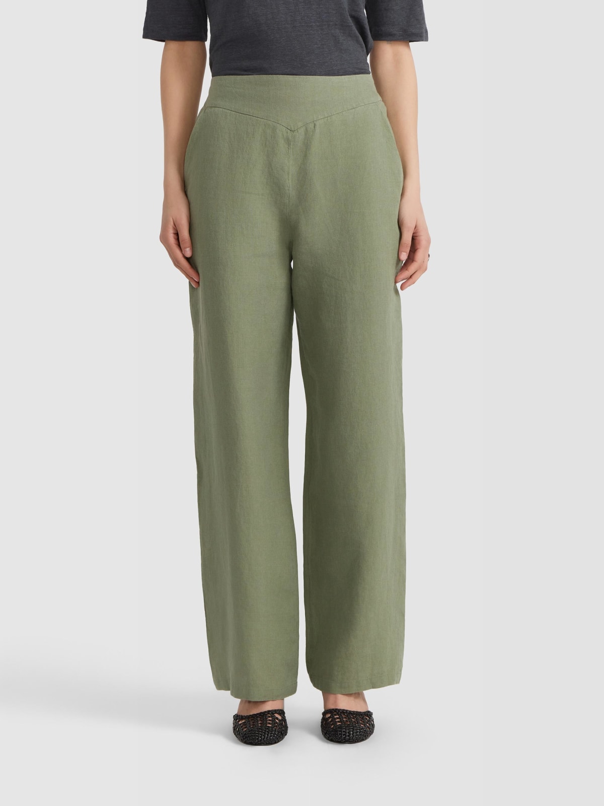 pantalon en toile de lin vert
