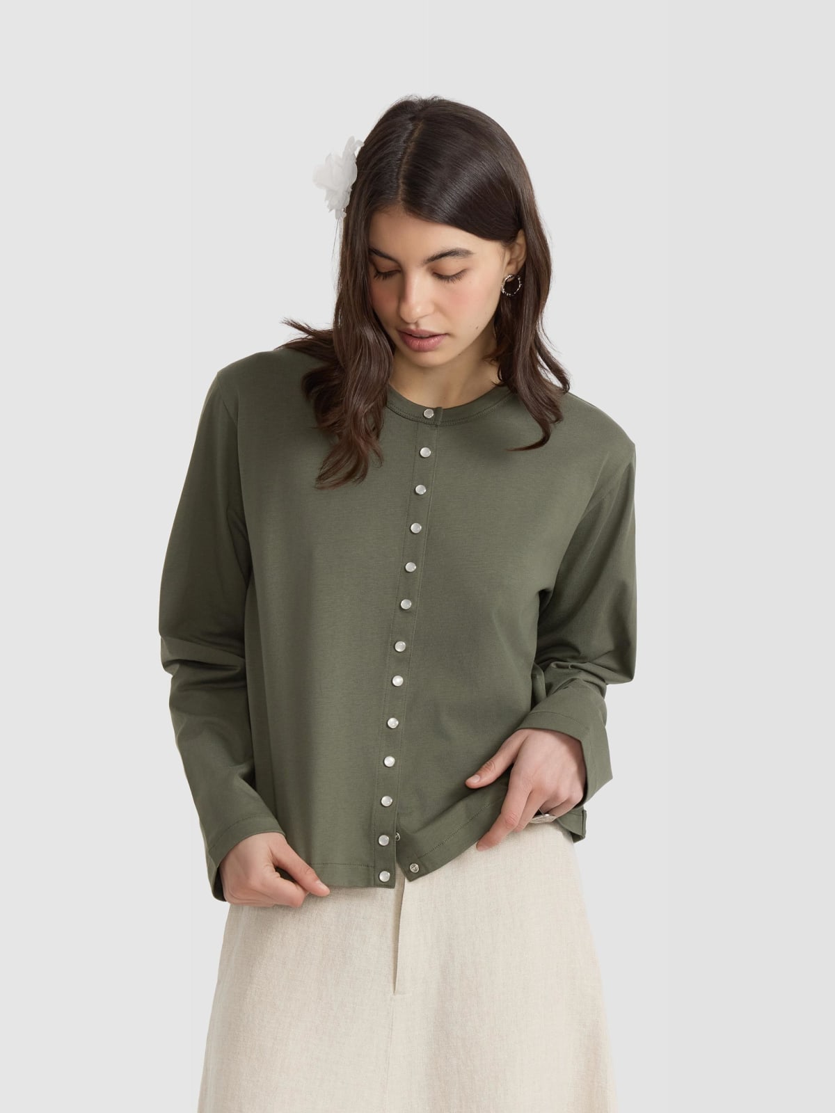 green pressions cardigan in cotton jersey