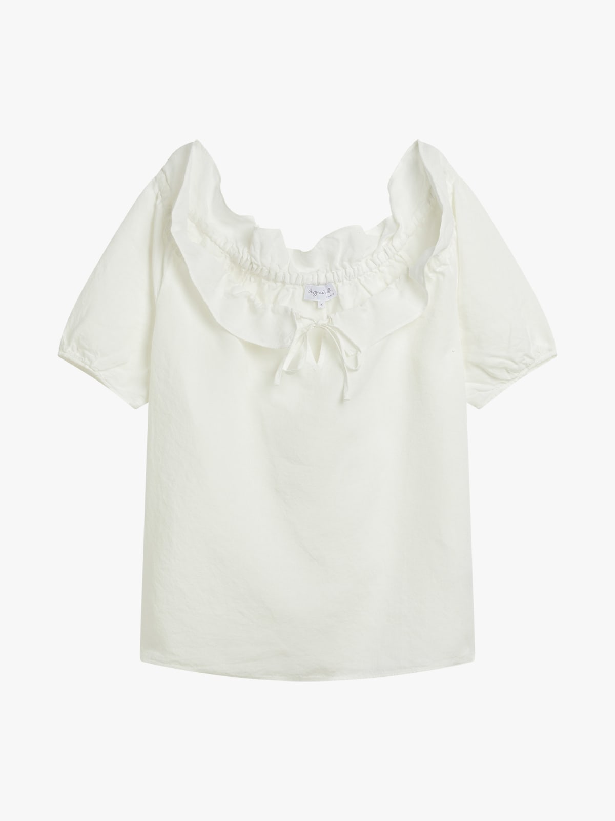 white ruffled linen top
