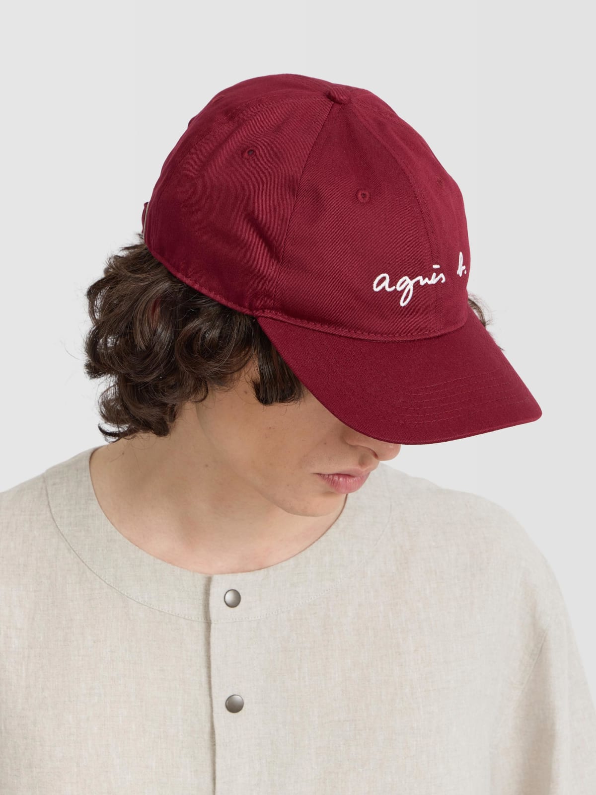red embroidered "agn&egrave;s b." cap