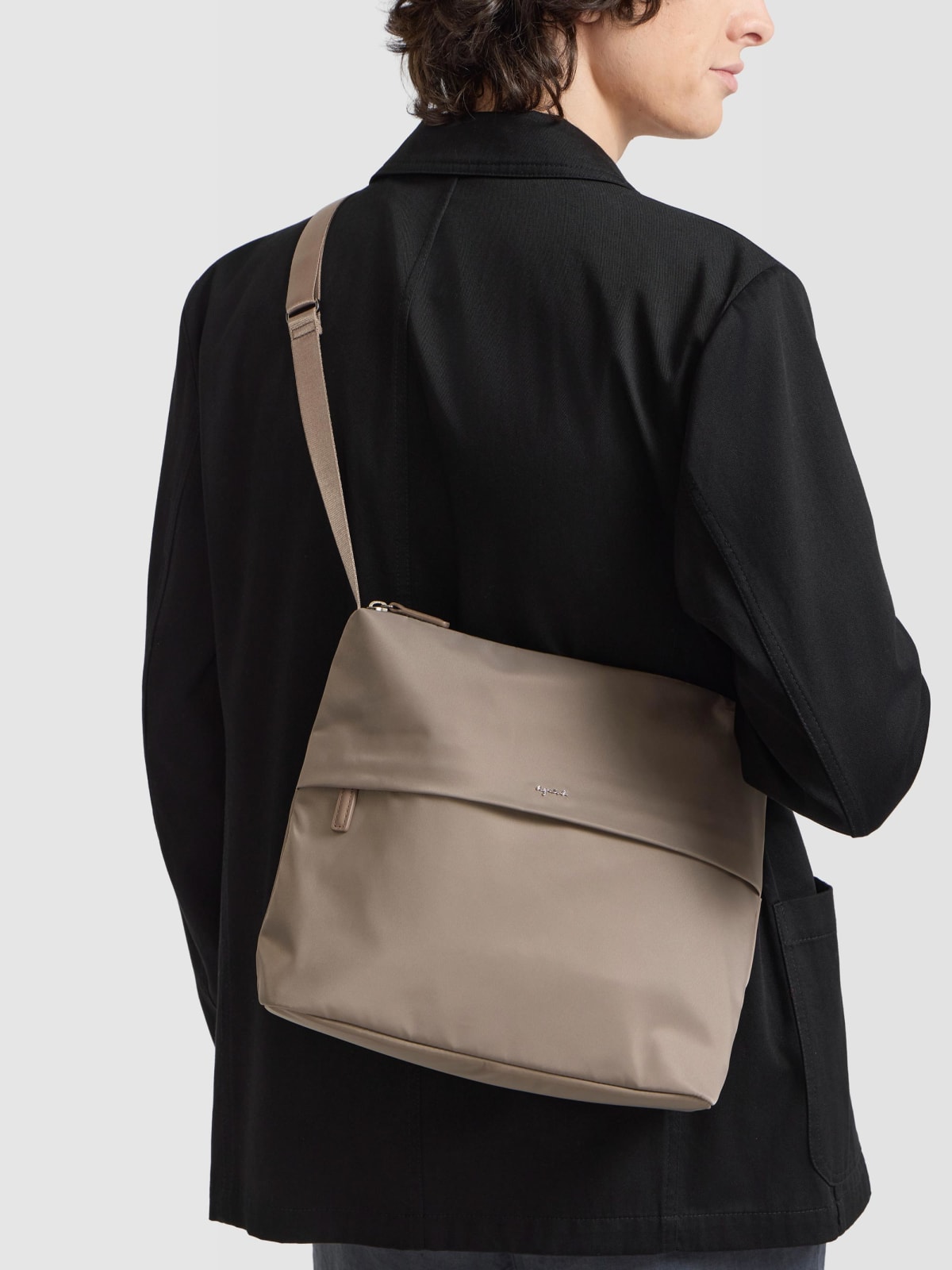 Taupe nylon shoulder bag