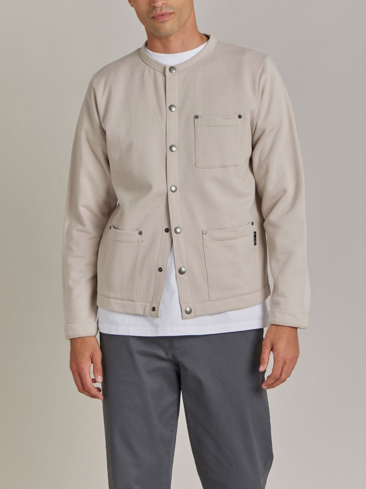 cardigan Khelian en molleton de coton gris m&eacute;t&eacute;ore