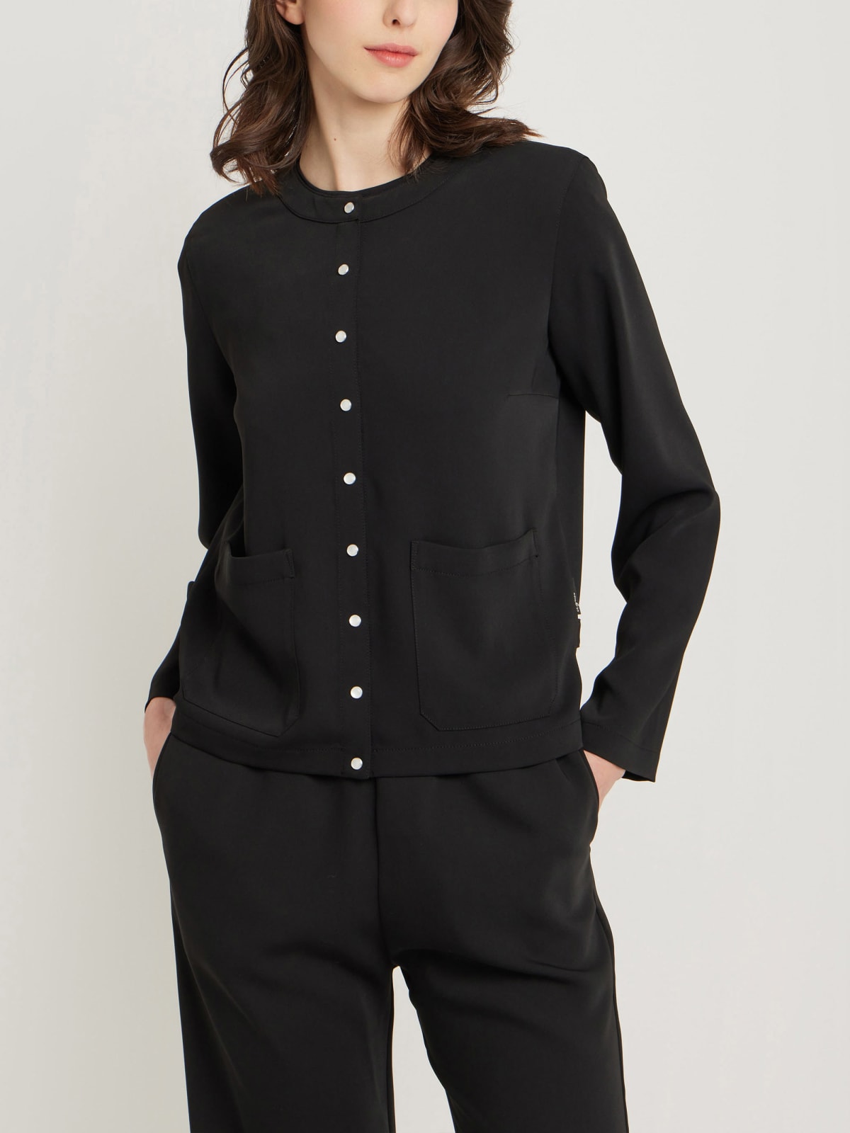 black polyester cr&ecirc;pe cardigan