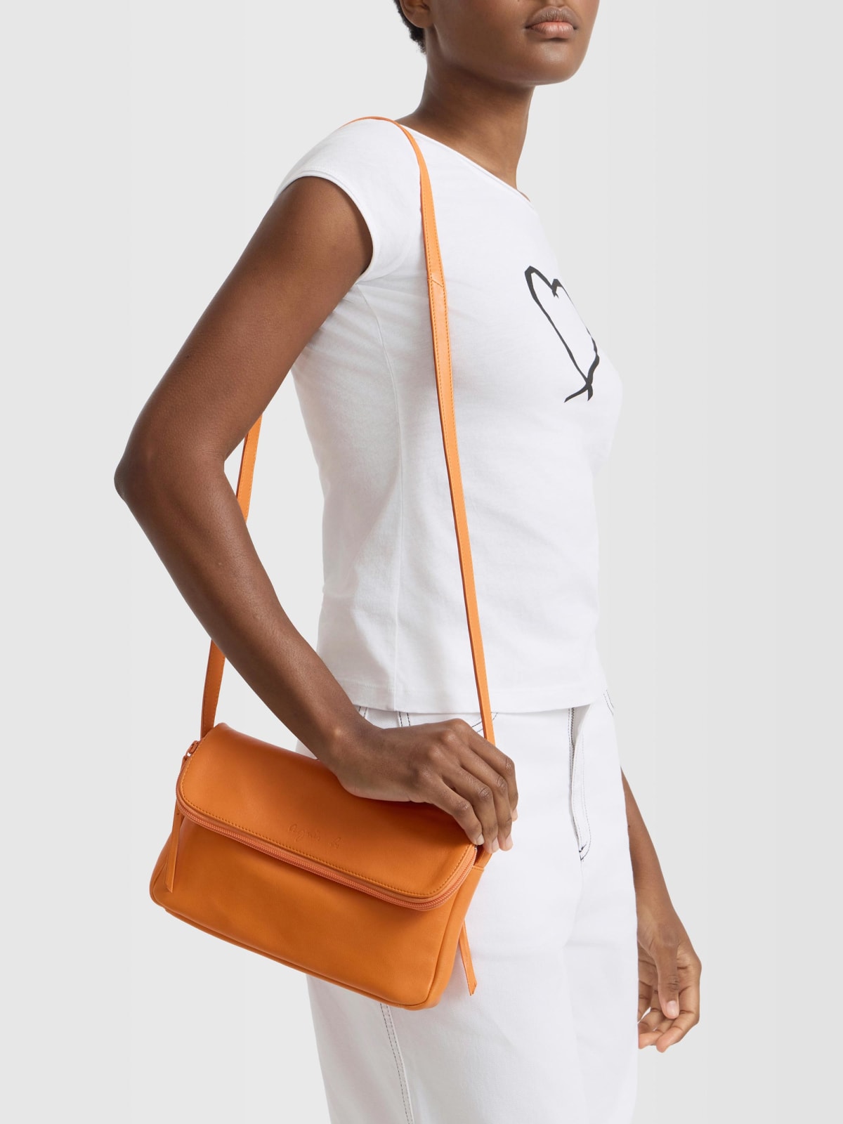 sac &agrave; bandouli&egrave;re Asya en cuir orange image number 4