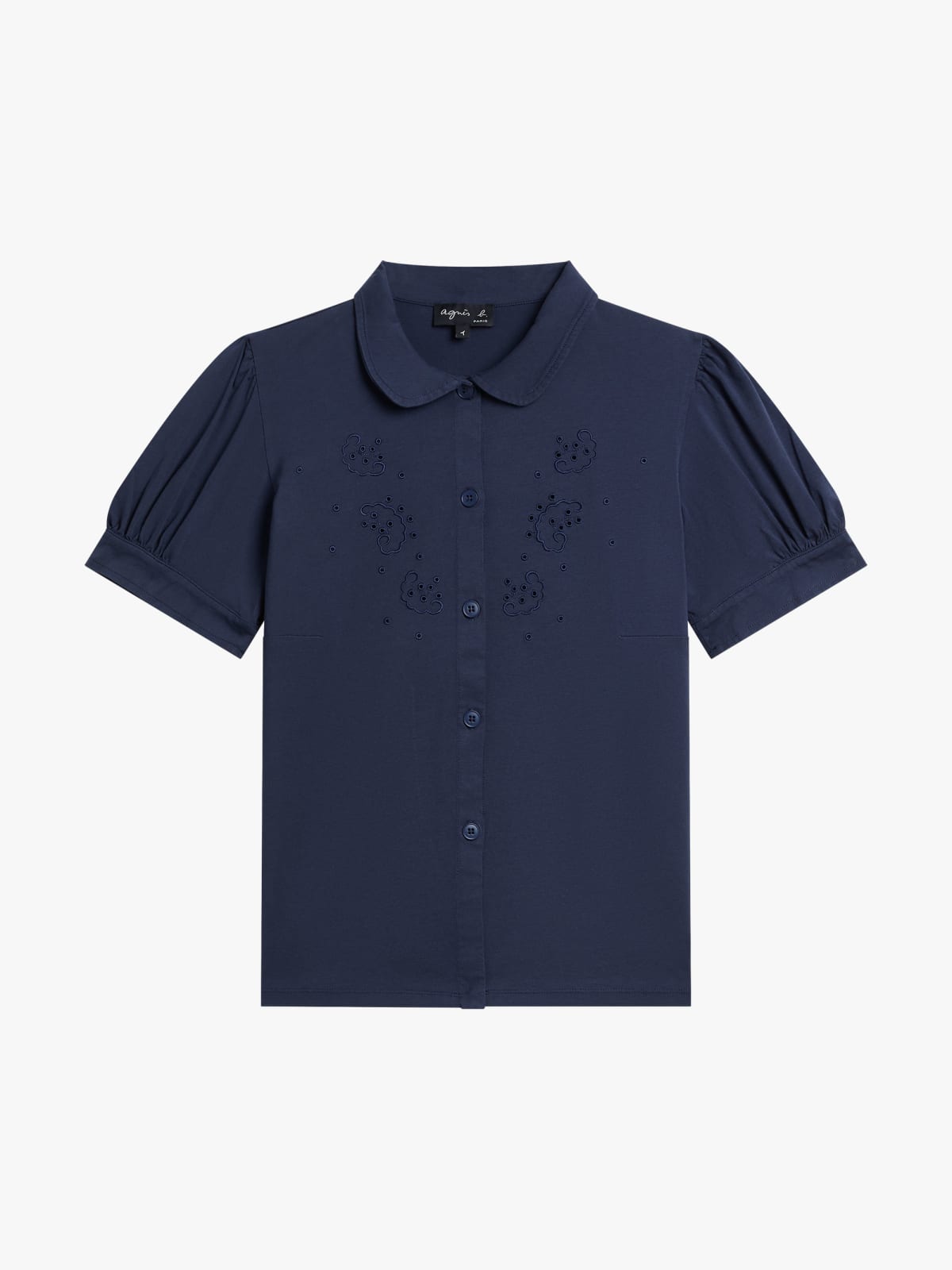 blue Tamarin cotton shirt with broderie anglaise