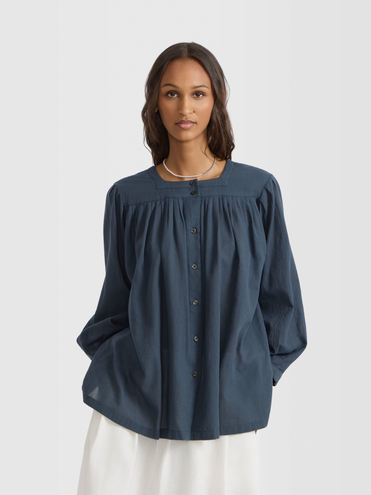 navy blue cheesecloth Angus shirt