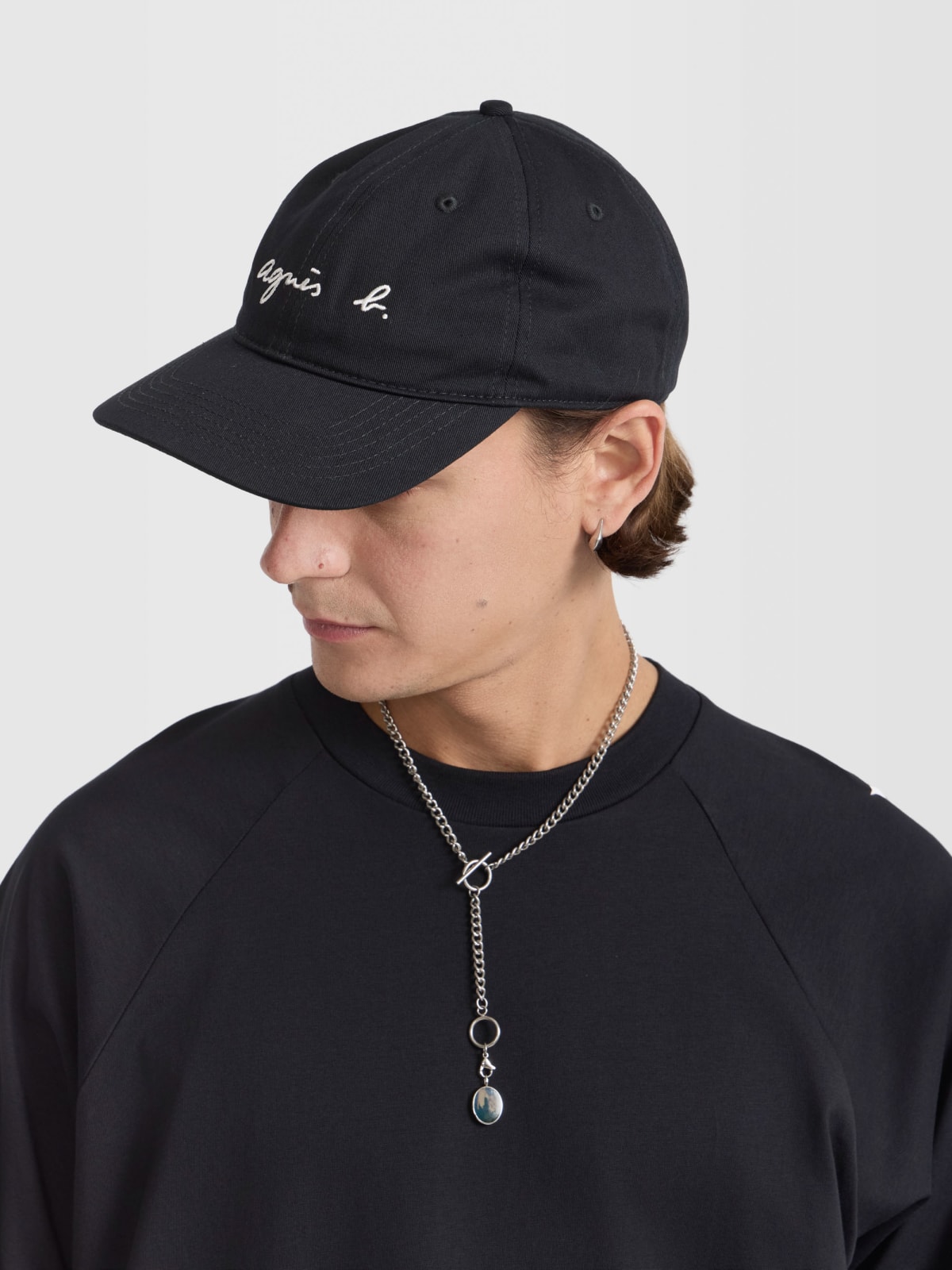 black embroidered "agn&egrave;s b." cap