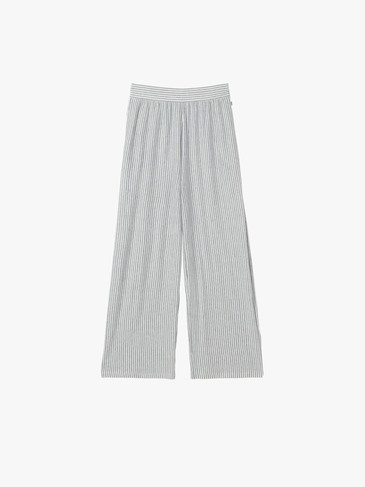 pantalon S&eacute;ville en lin &agrave; rayures bleues