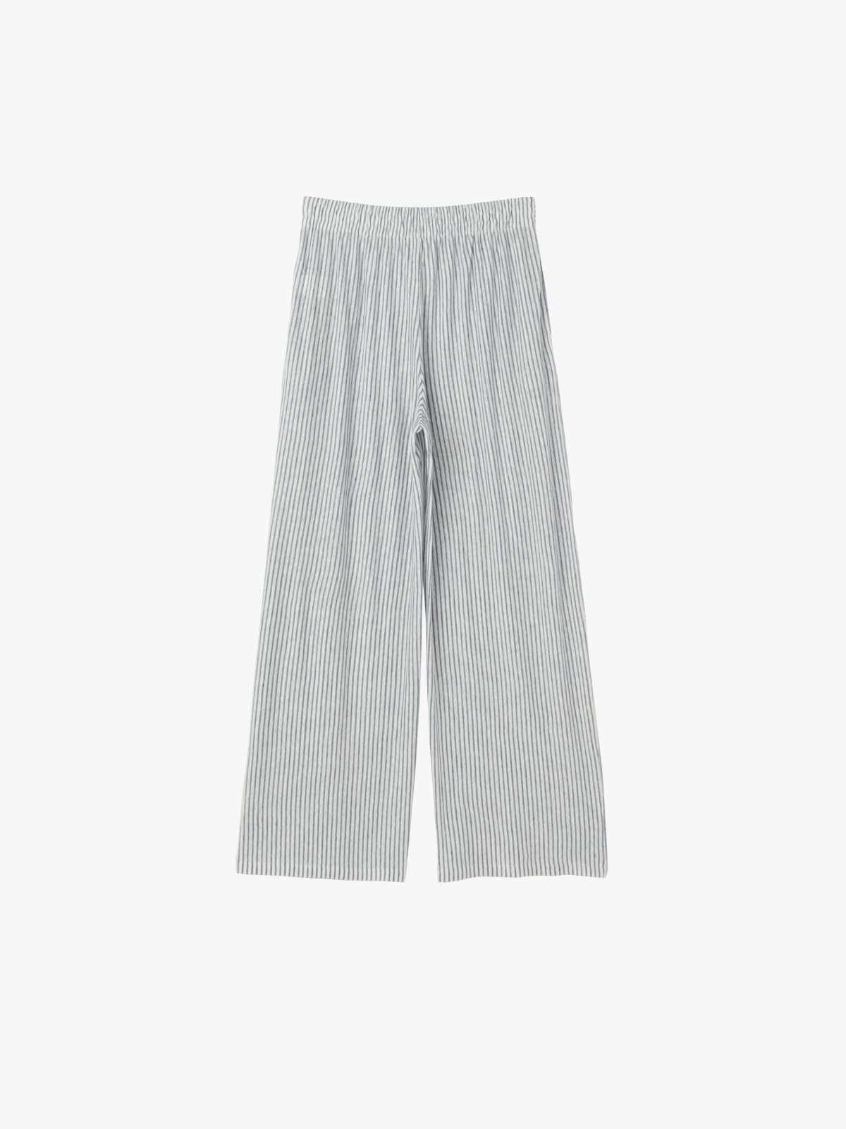 pantalon S&eacute;ville en lin &agrave; rayures bleues