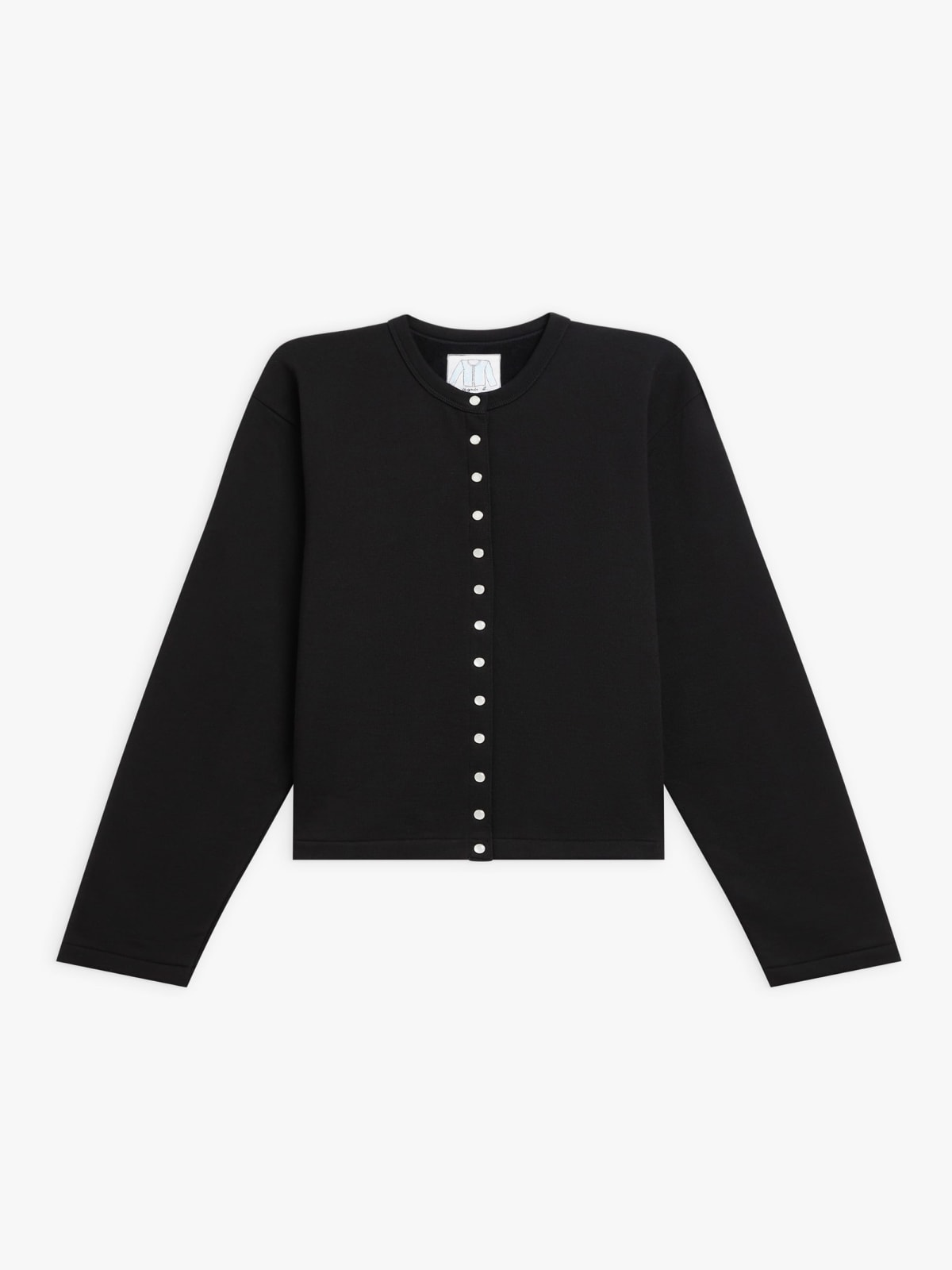 black cotton fleece snap cardigan
