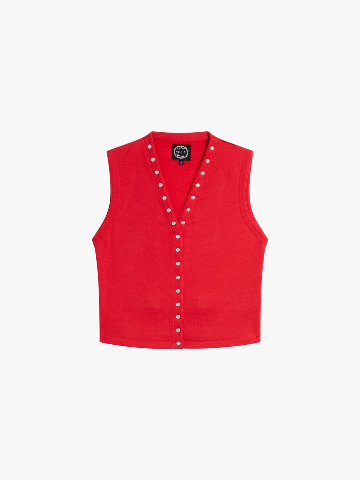 2010 sleeveless red cotton snap-button cardigan