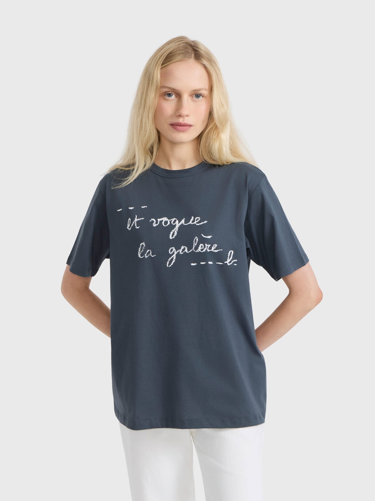 grey Cool t-shirt in cotton jersey with "et vogue la gal&egrave;re" screen print