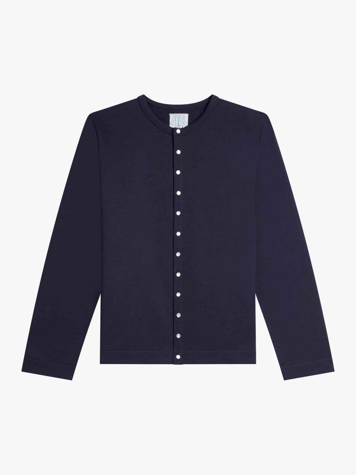 blue cotton fleece snap cardigan