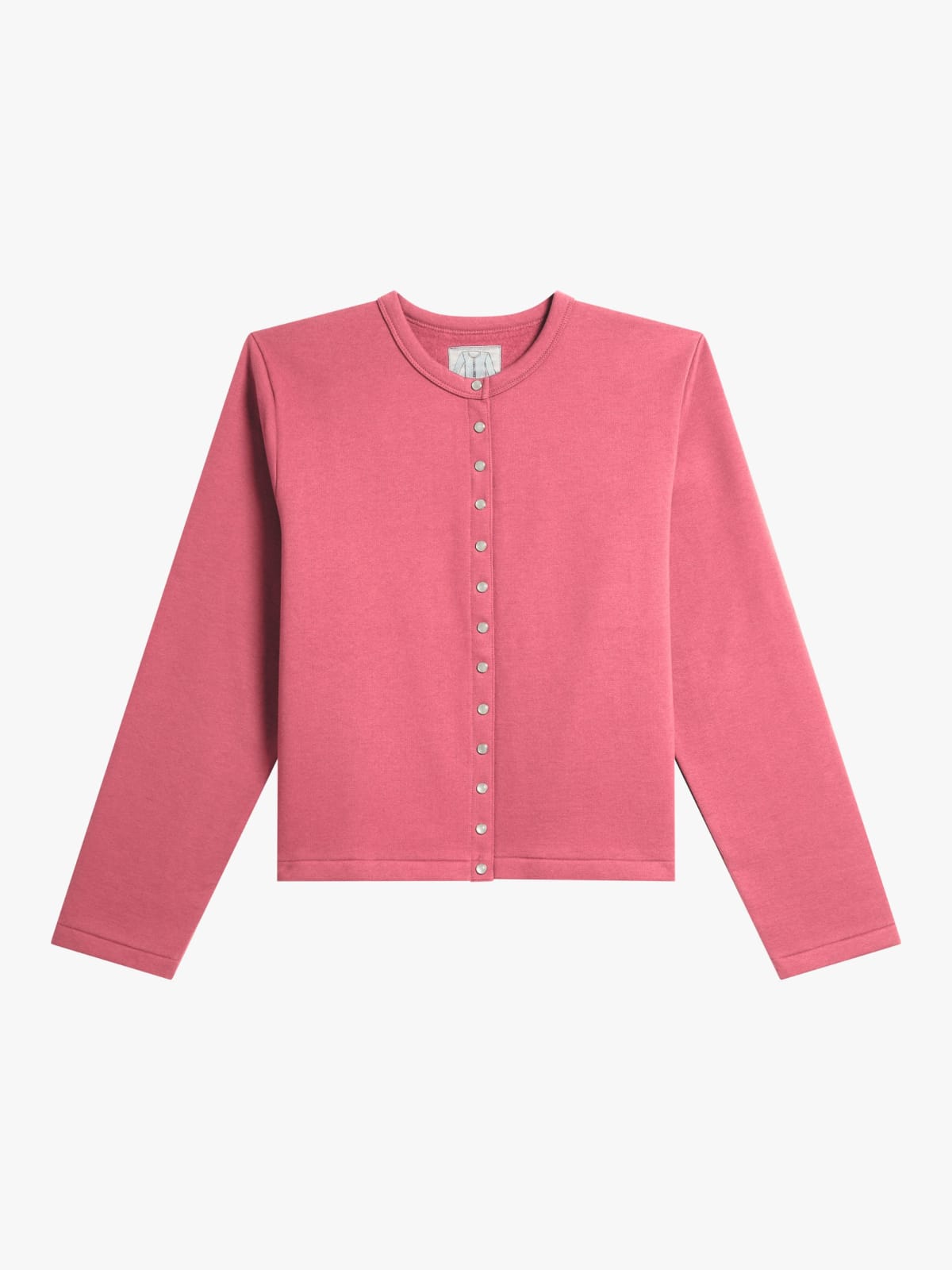 pink cotton fleece snap cardigan