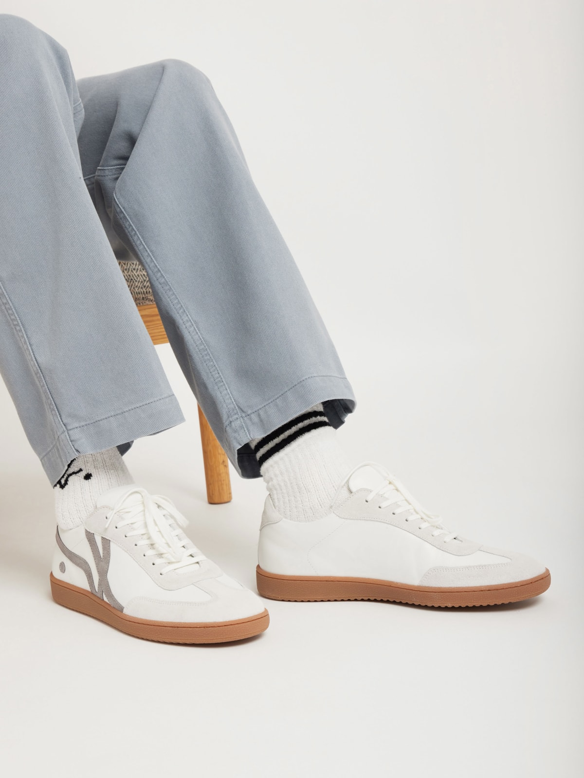 b. long leather sneakers