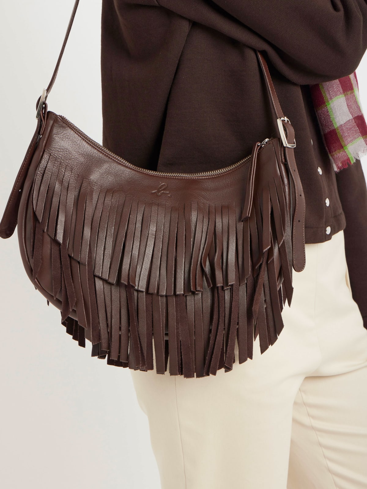 brown leather Awa fringe bag image number 5