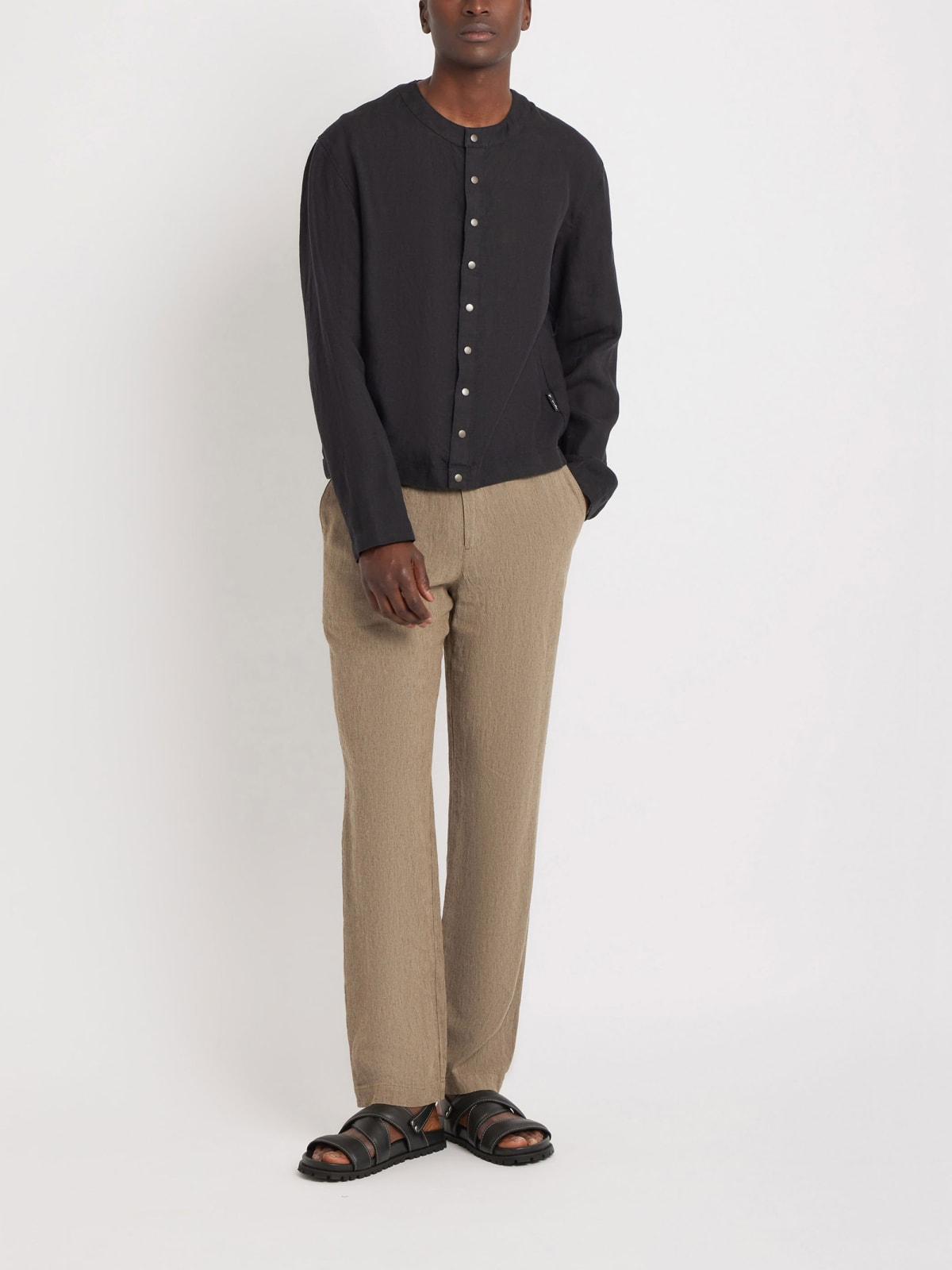 chemise cardigan en toile de lin noir