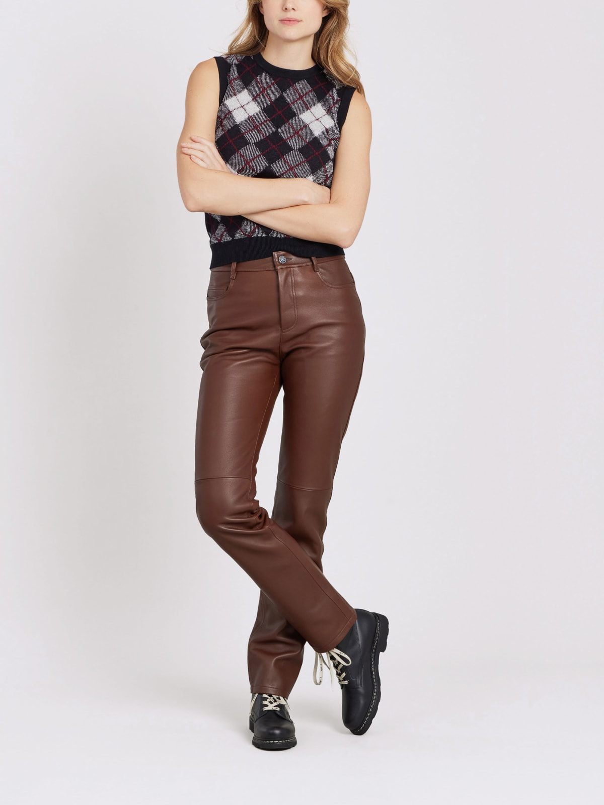 brown lambskin Hina jeans