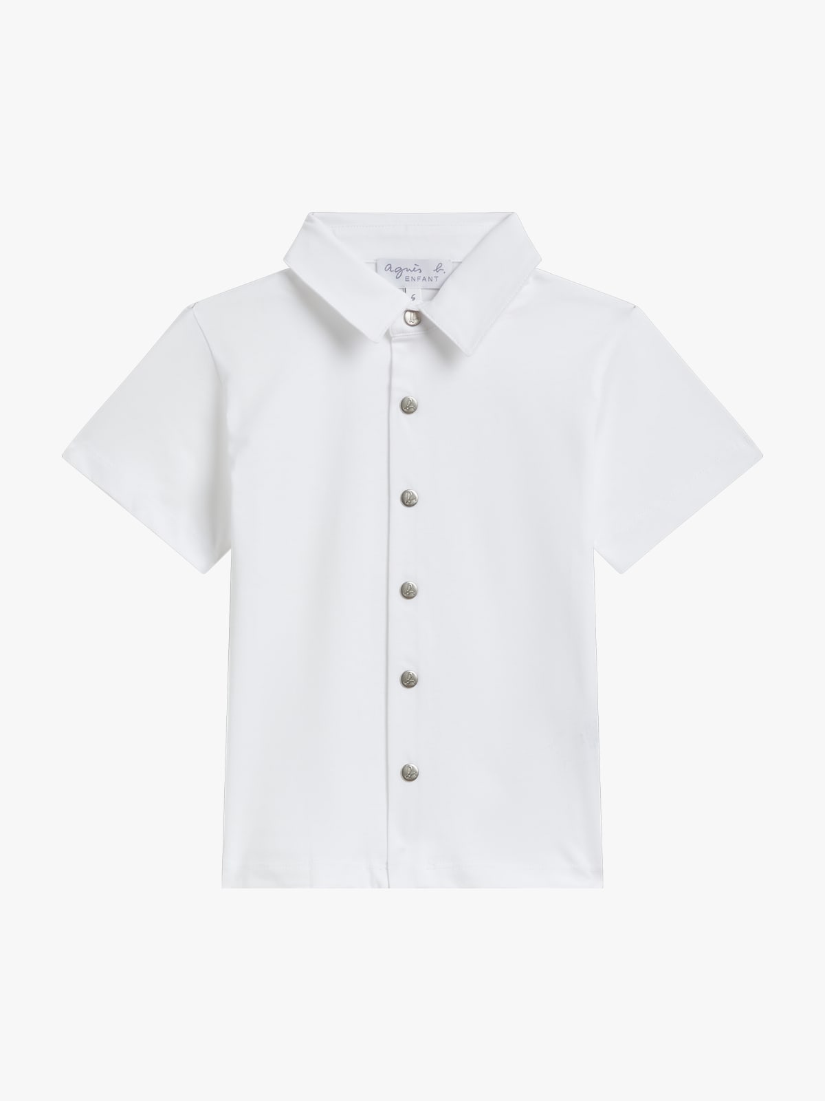 white cotton jersey short sleeve snap shirt