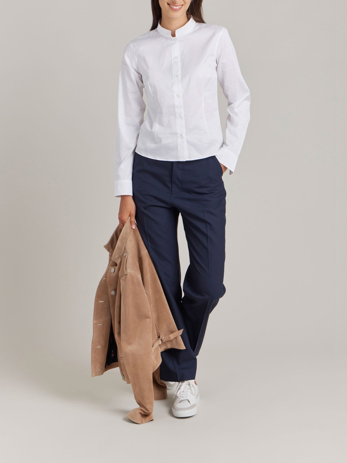 white cotton stand collar shirt