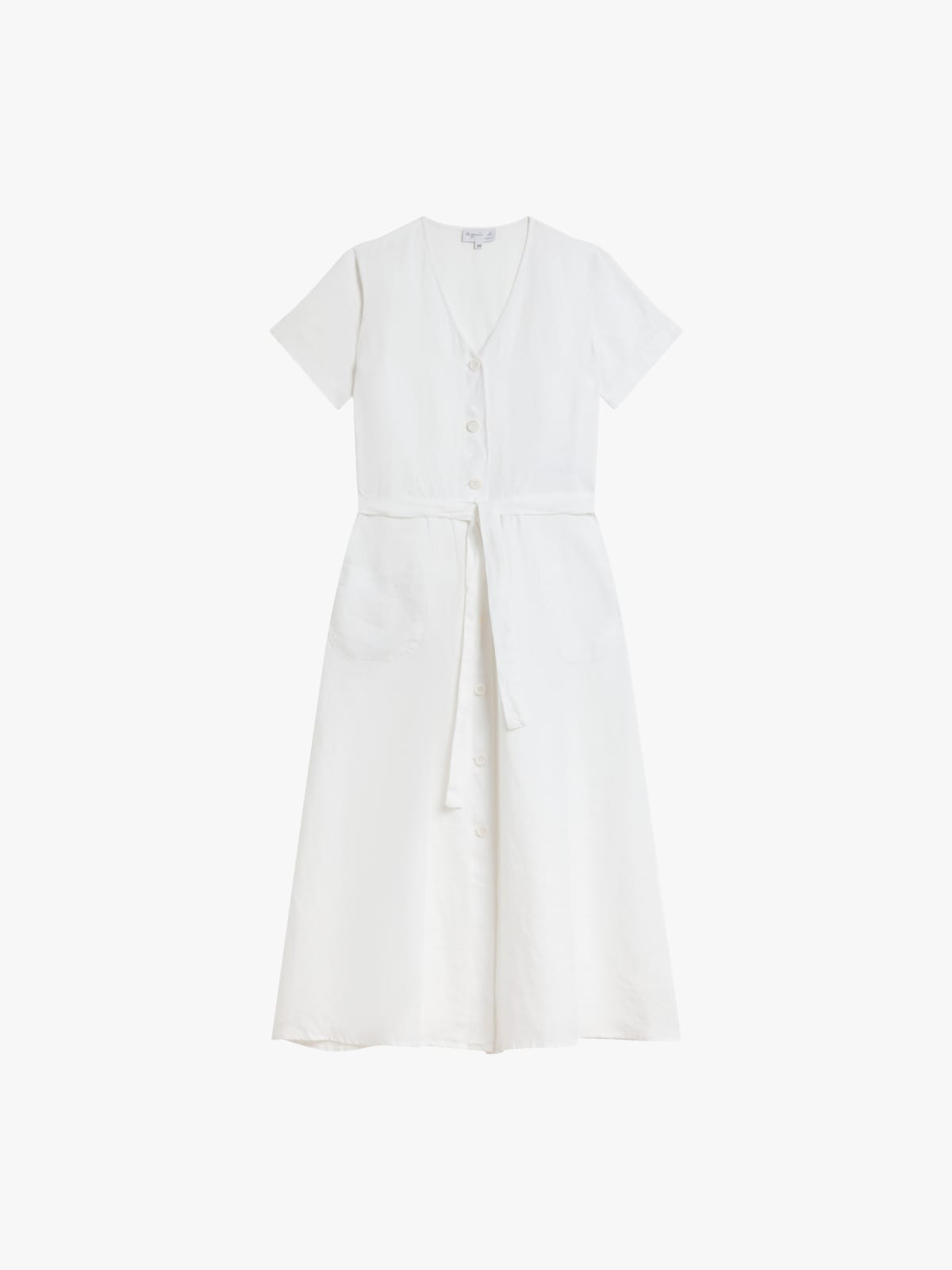 white linen belted dress