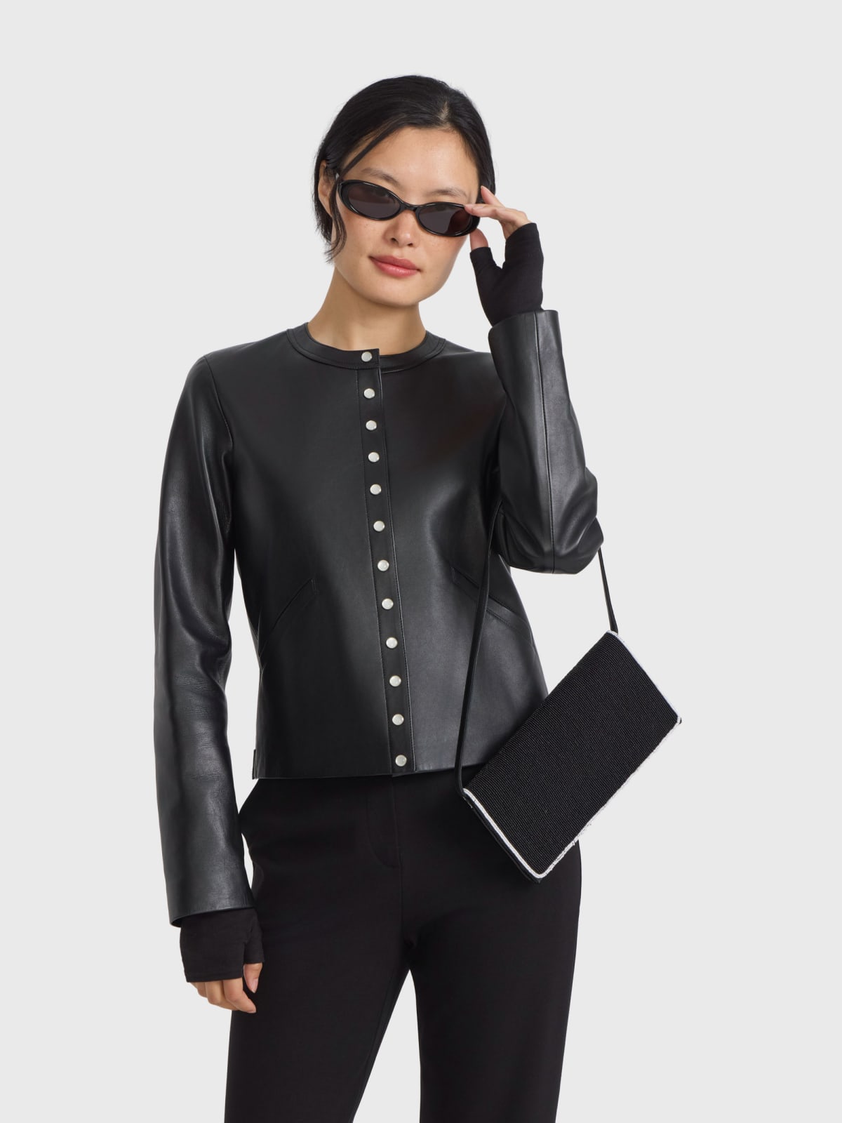 leather snap cardigan