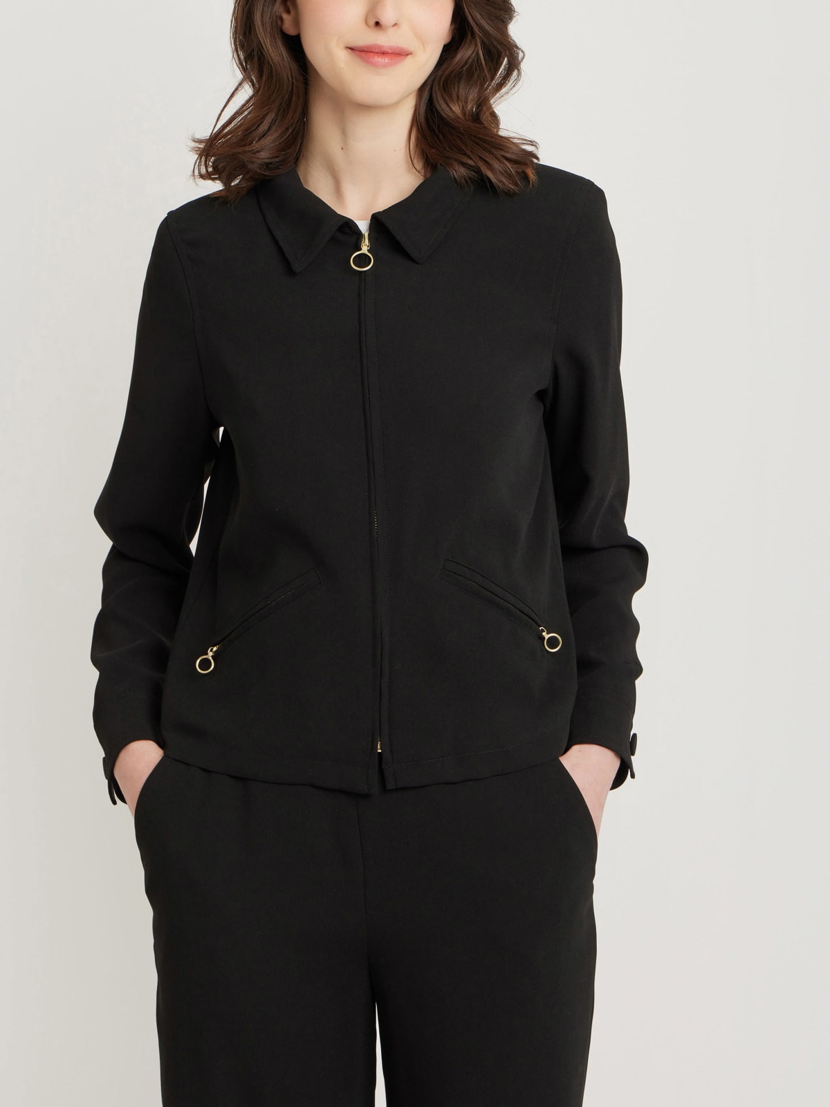 black polyester zip jacket