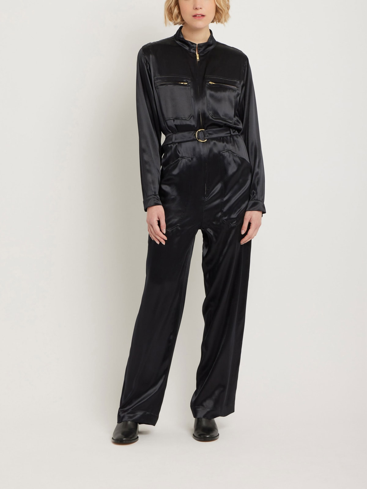 black satin jumpsuit